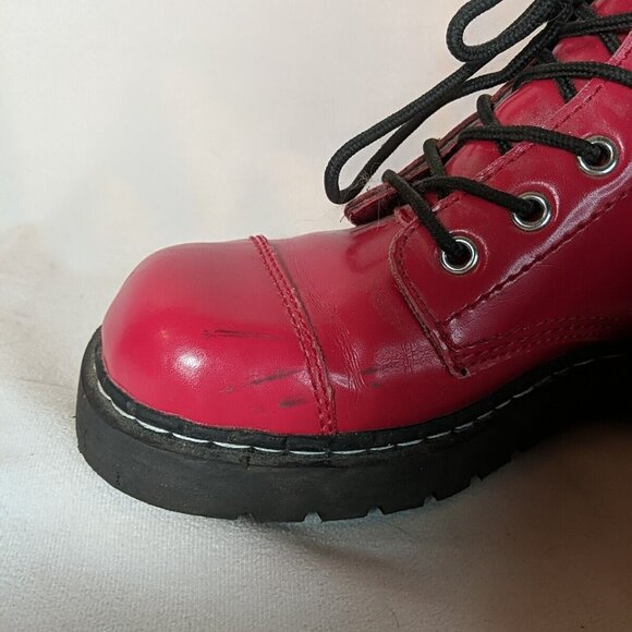 Anarchic by T.U.K. Red Leather Combat Moto Boots Womens 8 Black Hot Topic T2182 - Picture 2 of 13
